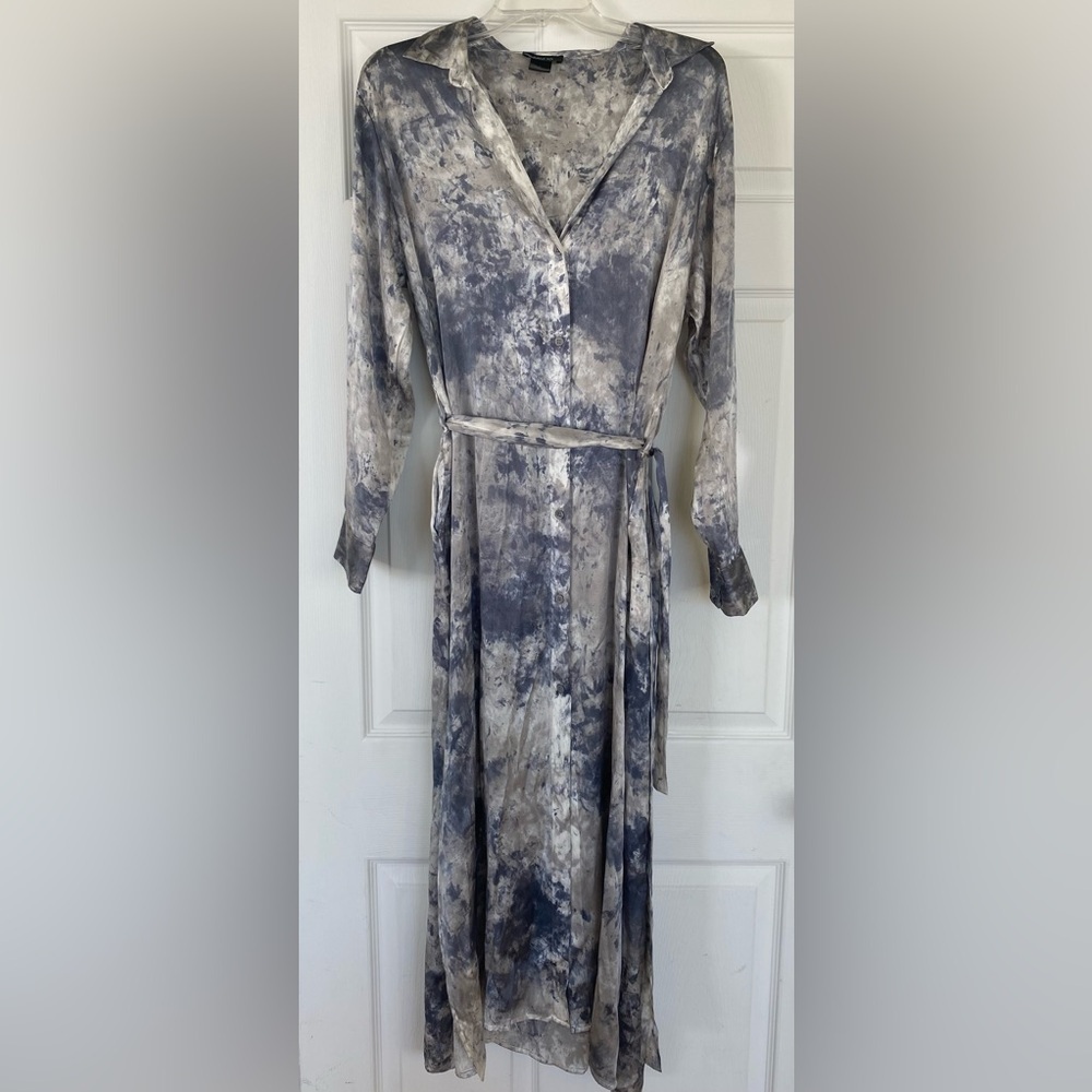 AVANT TOI Long Sleeve  Blue/Grey Maxi Dress w Belt & Pockets